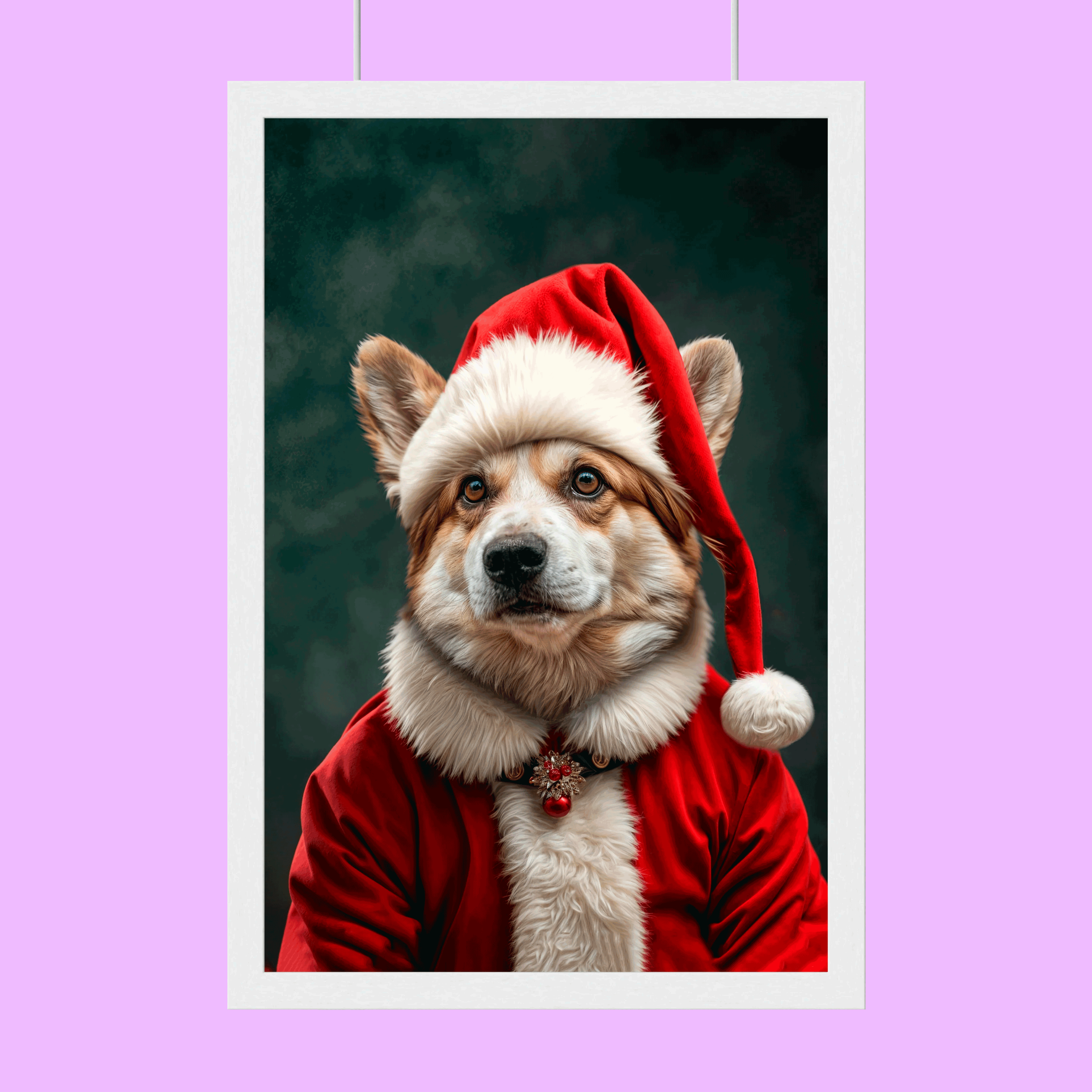 Santa Corgi Christmas Portrait – Festive Custom Pet Art